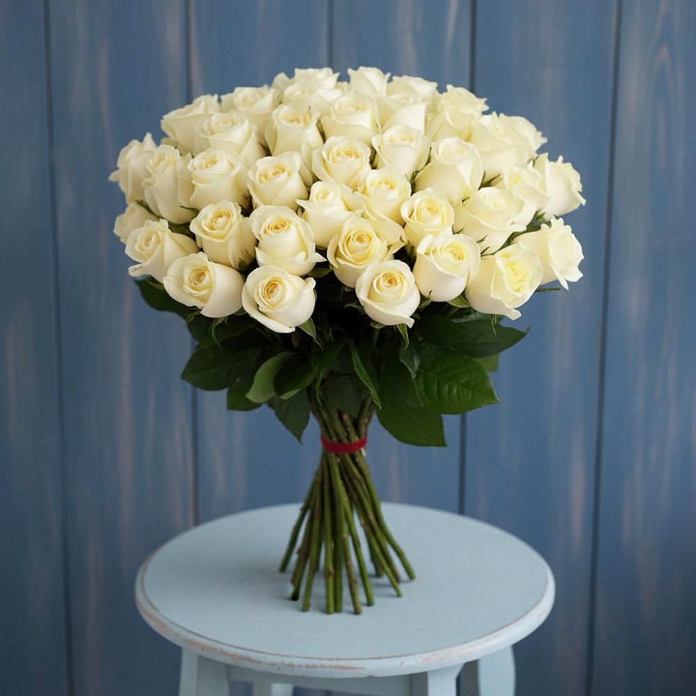 Букет 51 Белая роза Эдлесс Лав в Платаве