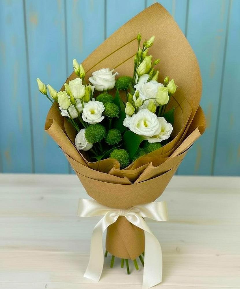 Букет цветов из: Хризантемы и Лизиантусы в Платаве