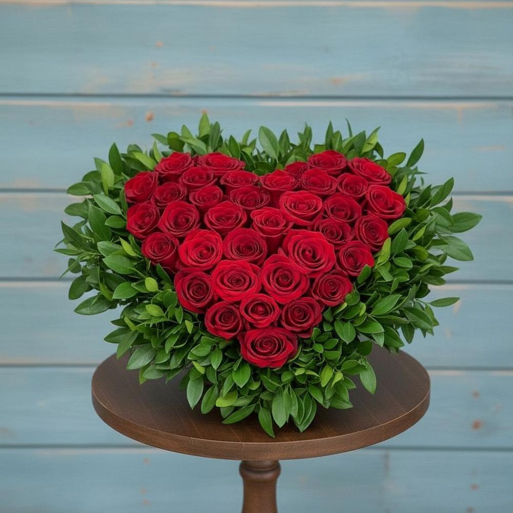 Цветочная композиция из Розы в виде сердца в Платаве