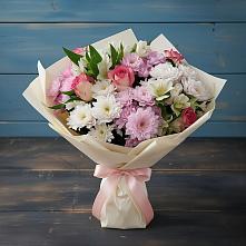 Букет цветов из:  Хризантемы, Альстромерии и Розы #REPLACE_PRED# Платаве