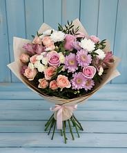 Букет цветов из:  Хризантемы, Розы и Альстромерии в Платаве